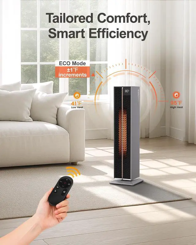Alt view image 4 of 7 - Electric Heaters for Indoor Use, 32 Space Heater Large Room with Remote, 120° Oscillation, 5 Heat Levels, 3 Modes, Multiple Safety Protections, 1500W Ceramic Tower Heater for Bedroom, Silver