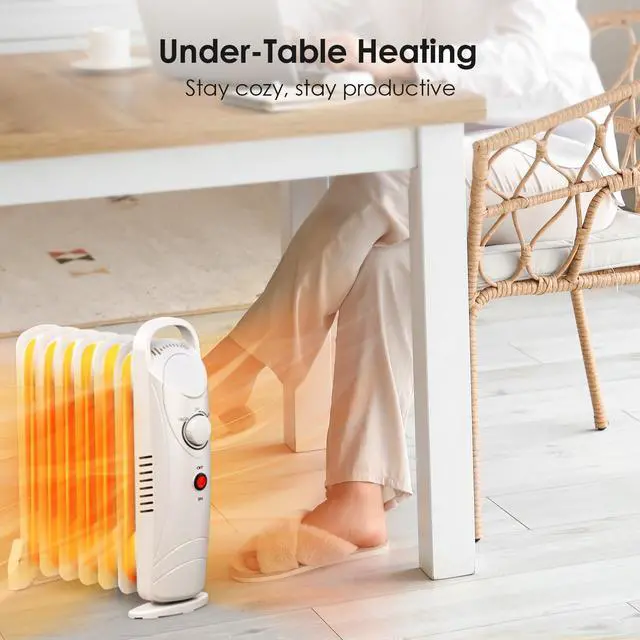 Alt view image 4 of 7 - 700W Oil Heaters for Indoor Use, Electric Radiant Heaters, Overheat Protection, Silent Operation, Adjustable Thermostat with 2 Heat Settings, Compact Electric Heater for Bedroom Office Desk