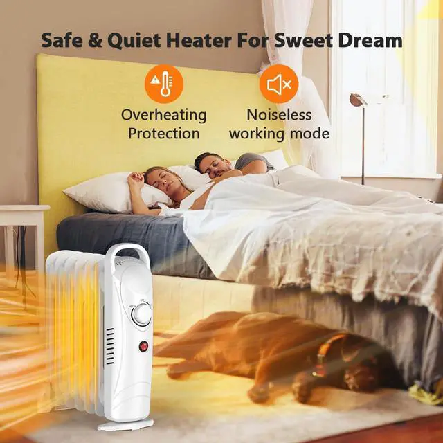 Alt view image 5 of 7 - 700W Oil Heaters for Indoor Use, Electric Radiant Heaters, Overheat Protection, Silent Operation, Adjustable Thermostat with 2 Heat Settings, Compact Electric Heater for Bedroom Office Desk