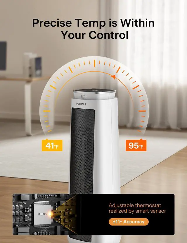 Alt view image 7 of 7 - 23 Oscillating Ceramic Tower Space Heater with Remote & Thermostat, Electric Energy Efficient Floor Heater for Indoor Use Large Room Safe with Timer, ECO Mode, 1500W, White