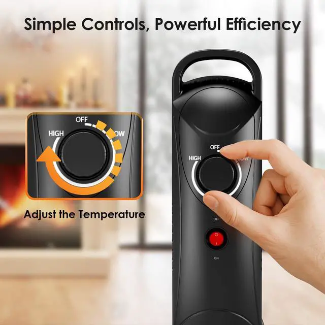 Alt view image 5 of 7 - Oil Heaters for Indoor Use, 700W Radiator Heater, Overheat Protection, Silent Operation, Adjustable Thermostat with 2 Heat Settings, Compact Electric Heater for Bedroom Office Desk, Black