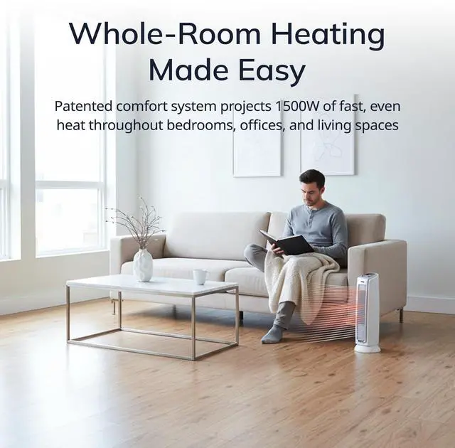 Alt view image 2 of 7 - Oscillating Ceramic Tower Space Heater for Home with Overheat Protection, Timer, 22.5 Inches, Silver, 1500W, 5775