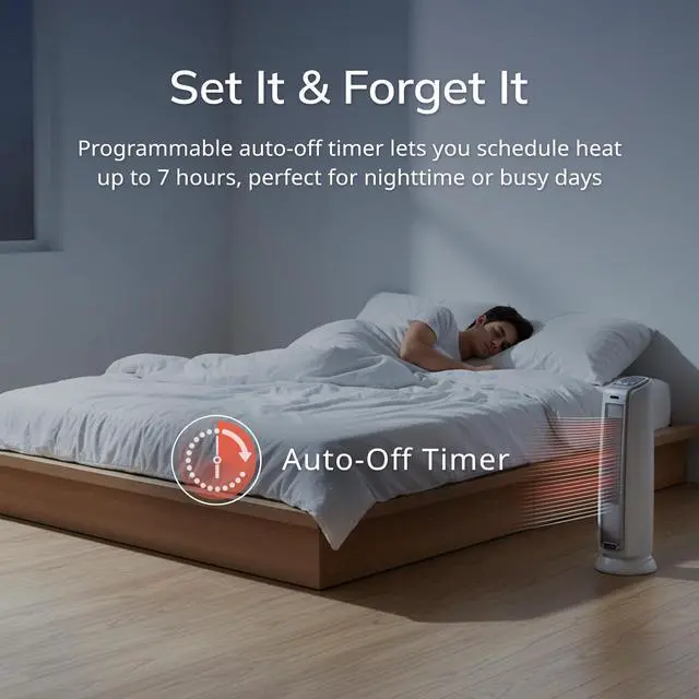 Alt view image 6 of 7 - Oscillating Ceramic Tower Space Heater for Home with Overheat Protection, Timer, 22.5 Inches, Silver, 1500W, 5775