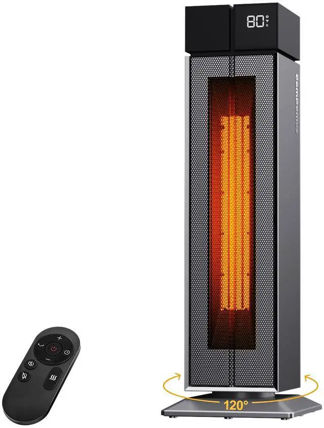 Main image of Electric Heaters for Indoor Use, 25 Space Heater Large Room with 120° Oscillation, 3 Heat Levels, 3 Modes, Multiple Safety Protections, 12H Timer, Silver Ceramic Tower Heater for Bedroom