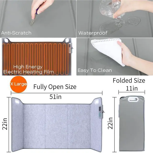 Alt view image 2 of 6 - Portable Space Heater for Office & Home, Foldable, Quiet Floor Foot Warmer Under Desk, Personal Electric Panel Space Heater with Thermostat & Timer, Auto Shut Off