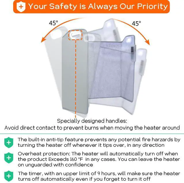 Alt view image 4 of 6 - Portable Space Heater for Office & Home, Foldable, Quiet Floor Foot Warmer Under Desk, Personal Electric Panel Space Heater with Thermostat & Timer, Auto Shut Off