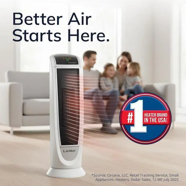 Alt view image 2 of 7 - Oscillating Digital Ceramic Tower Heater for Home with Overheat Protection, Timer and Remote Control, 22.75 Inches, 1500W, White, 5165, Medium