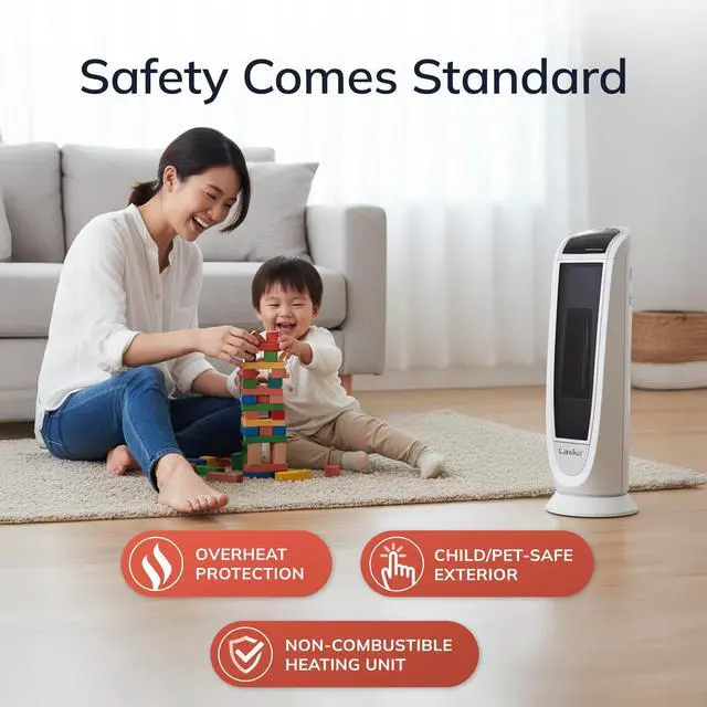 Alt view image 4 of 7 - Oscillating Digital Ceramic Tower Heater for Home with Overheat Protection, Timer and Remote Control, 22.75 Inches, 1500W, White, 5165, Medium