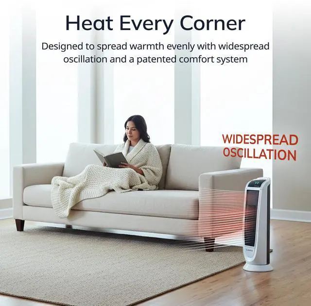 Alt view image 3 of 7 - Oscillating Digital Ceramic Tower Heater for Home with Overheat Protection, Timer and Remote Control, 22.75 Inches, 1500W, White, 5165, Medium