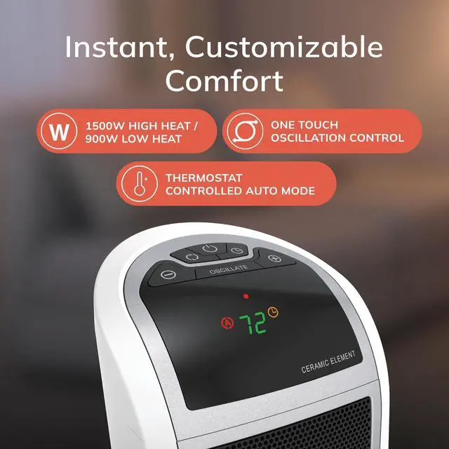 Alt view image 5 of 7 - Oscillating Digital Ceramic Tower Heater for Home with Overheat Protection, Timer and Remote Control, 22.75 Inches, 1500W, White, 5165, Medium
