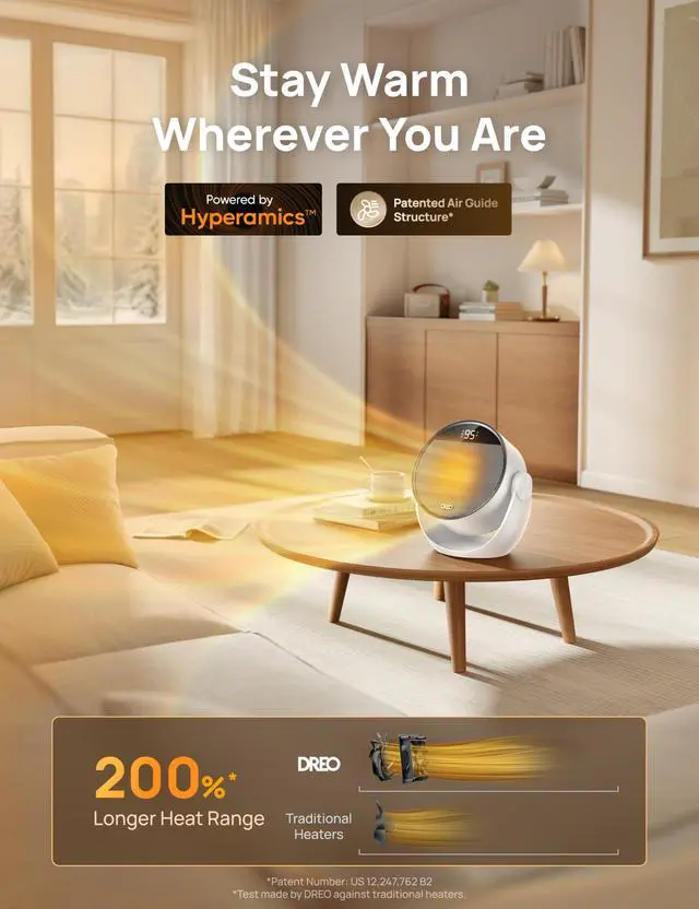 Alt view image 3 of 7 - Space Heater 1500W, 60° Adjustable Tilt, 10.5ft/s Portable Electric Heaters for Indoor Use with Thermostat, 8 Safety Protections, 3 Modes, Remote, Quiet Desk Heater for Bedroom, Office, White