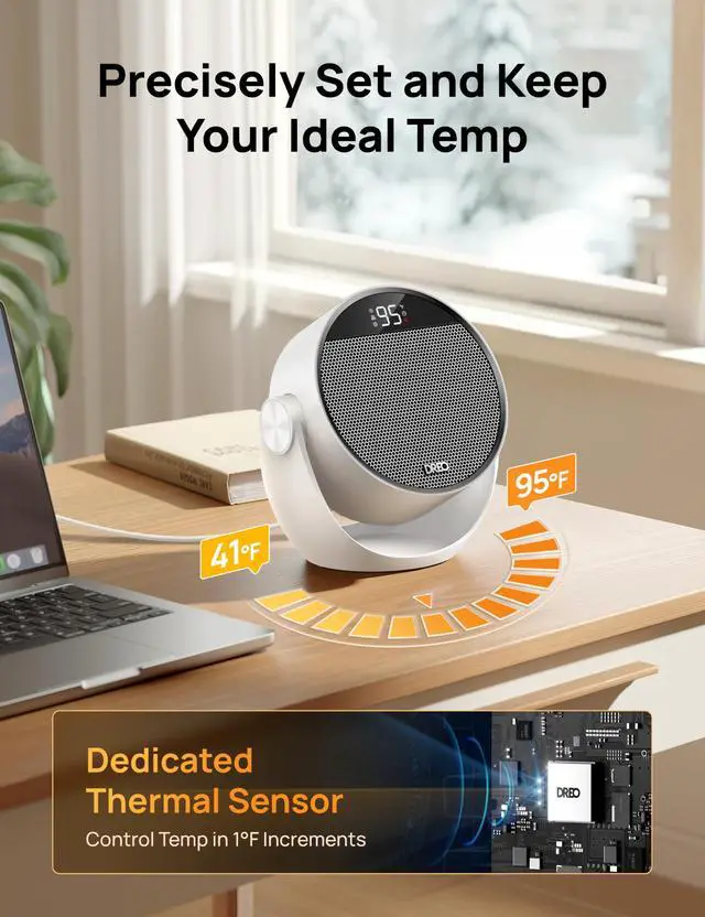 Alt view image 6 of 7 - Space Heater 1500W, 60° Adjustable Tilt, 10.5ft/s Portable Electric Heaters for Indoor Use with Thermostat, 8 Safety Protections, 3 Modes, Remote, Quiet Desk Heater for Bedroom, Office, White