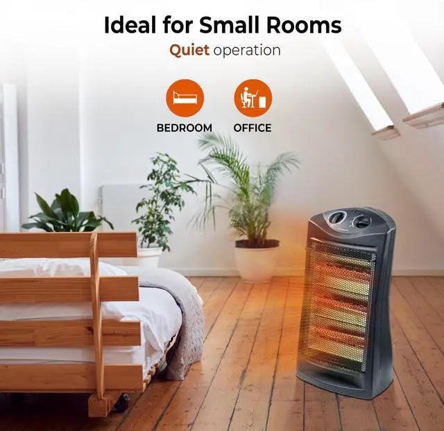Alt view image 3 of 7 - Comfort Zone Space Heaters for Indoor Use, Portable Electric Heater, Adjustable Thermostat, Infrared Heat, Quartz Tower Space Heater with 2 Heat Settings, Bedroom Heater, Black