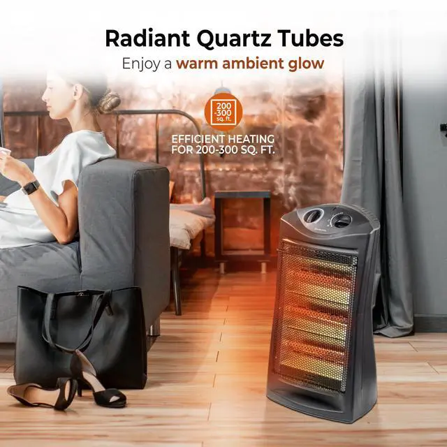Alt view image 5 of 7 - Comfort Zone Space Heaters for Indoor Use, Portable Electric Heater, Adjustable Thermostat, Infrared Heat, Quartz Tower Space Heater with 2 Heat Settings, Bedroom Heater, Black