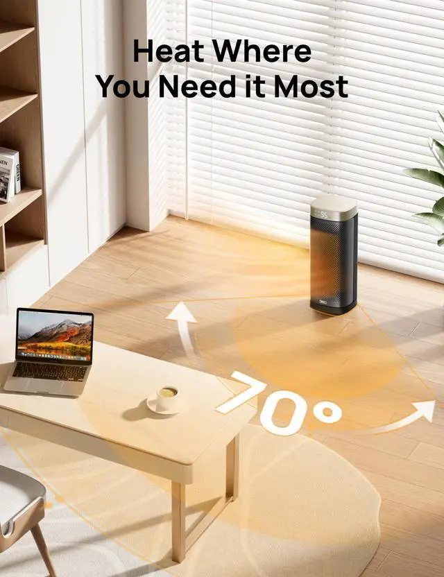 Alt view image 3 of 5 - Space Heaters for Indoor Use Large Room, 70 ° Oscillation, Fast Heating Ceramic Electric with Digital Thermostat, Remote Control, 1-12H Timer, Overheat Protection, Safety Heater for Bedroom