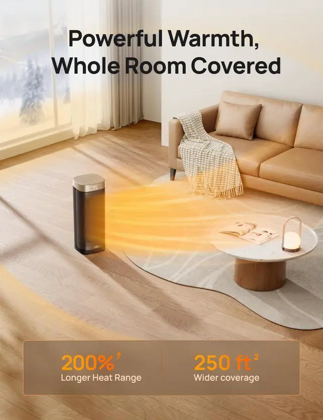 Alt view image 2 of 5 - Space Heaters for Indoor Use Large Room, 70 ° Oscillation, Fast Heating Ceramic Electric with Digital Thermostat, Remote Control, 1-12H Timer, Overheat Protection, Safety Heater for Bedroom