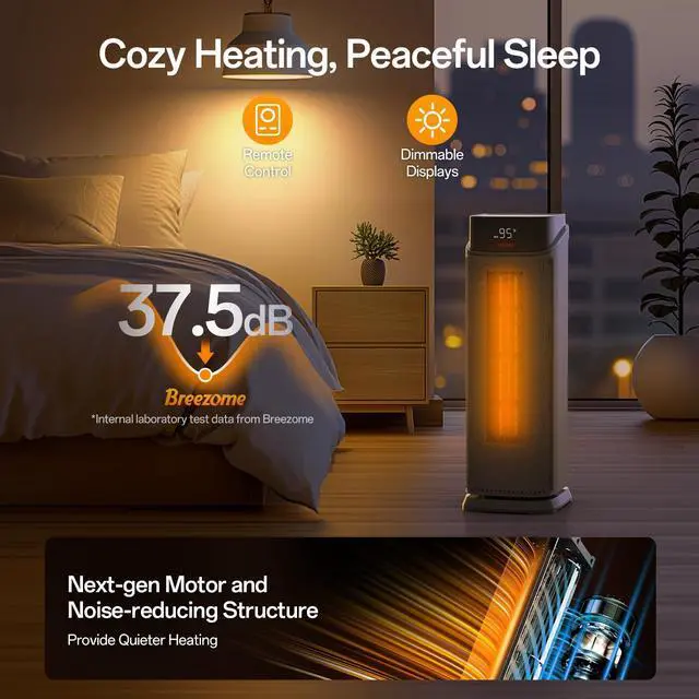 Alt view image 6 of 7 - Space Heater Indoor, 1500W PTC Portable Electric Heaters for Home with Thermostat & 90° Oscillating, 24H Timer, Quiet Safety Ceramic Tower Heater with Remote for Bedroom Office