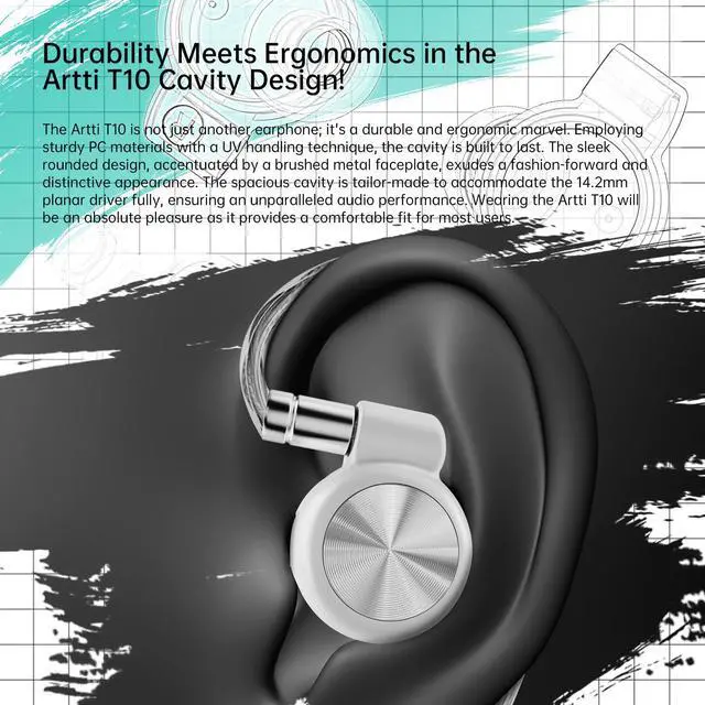 Alt view image 4 of 7 - T10 in Ear Earphone, 14.2mm Dual Magnetic Circuit Planar Driver HiFi IEM Earbuds, Wired in Ear Monitor, Gaming Earphone for Musician Singer Audiophile