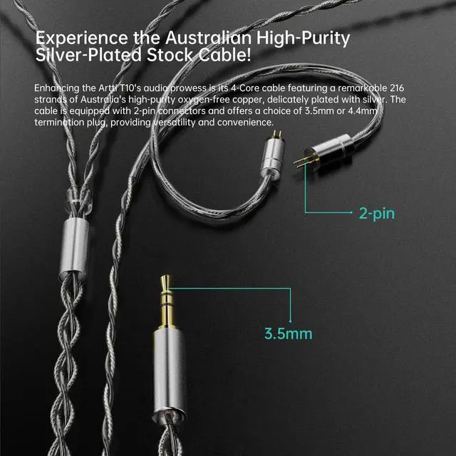 Alt view image 6 of 7 - T10 in Ear Earphone, 14.2mm Dual Magnetic Circuit Planar Driver HiFi IEM Earbuds, Wired in Ear Monitor, Gaming Earphone for Musician Singer Audiophile