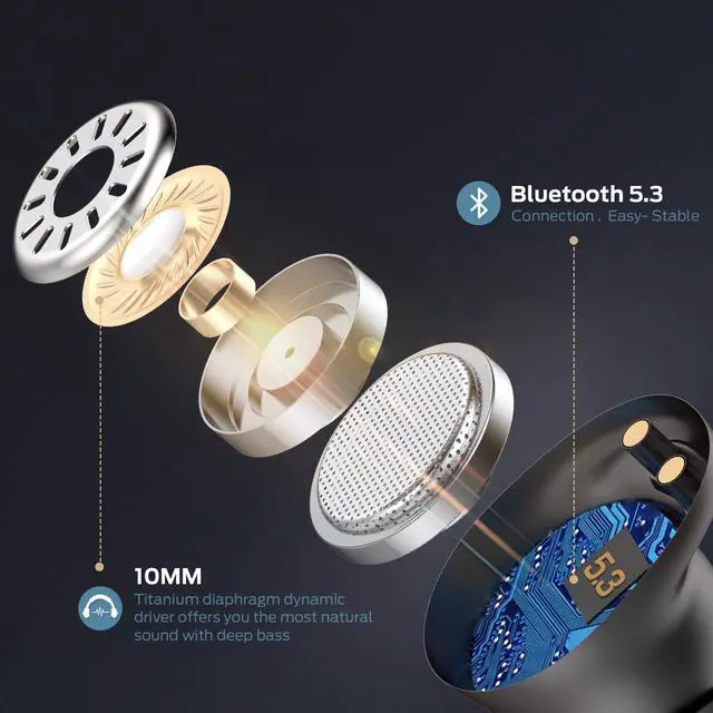 Alt view image 2 of 7 - Achieve 300 AirLinks Wireless Earbuds, Bluetooth 5.3 in-Ear Headphones, Touch Control, Built-in Microphone, USB-C Fast Charging, 32H Playtime, Black