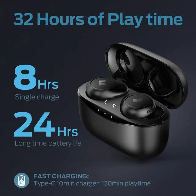 Alt view image 4 of 7 - Achieve 300 AirLinks Wireless Earbuds, Bluetooth 5.3 in-Ear Headphones, Touch Control, Built-in Microphone, USB-C Fast Charging, 32H Playtime, Black