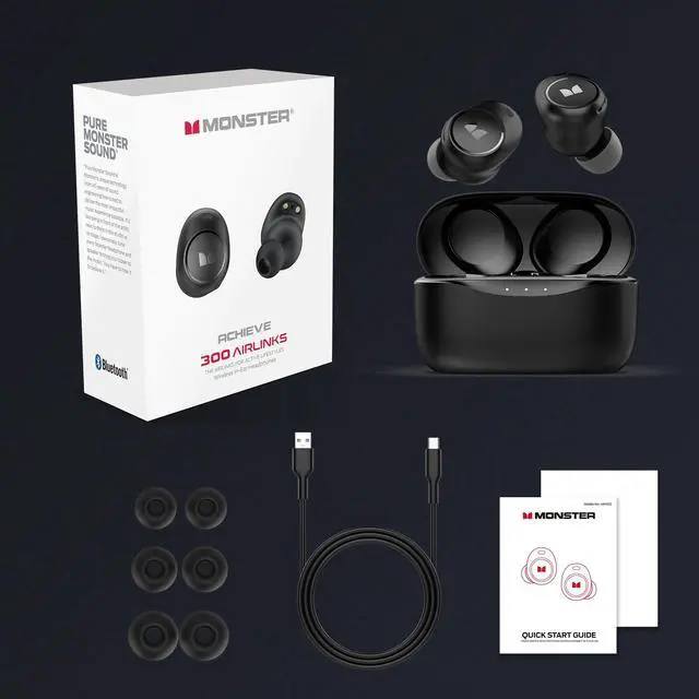 Alt view image 7 of 7 - Achieve 300 AirLinks Wireless Earbuds, Bluetooth 5.3 in-Ear Headphones, Touch Control, Built-in Microphone, USB-C Fast Charging, 32H Playtime, Black