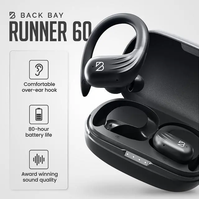 Alt view image 3 of 7 - Runner 60 Wireless Running Earbuds, 80 Hour Long Battery Life Over The Ear with EarHooks, Wrap Around Earphones Wireless Bluetooth Earbuds with Microphone, Earphones in Ear Headphones