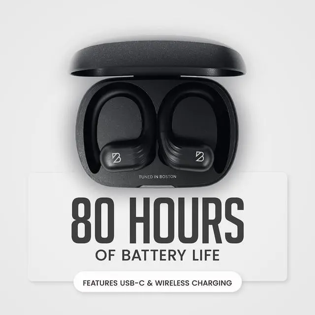 Alt view image 6 of 7 - Runner 60 Wireless Running Earbuds, 80 Hour Long Battery Life Over The Ear with EarHooks, Wrap Around Earphones Wireless Bluetooth Earbuds with Microphone, Earphones in Ear Headphones