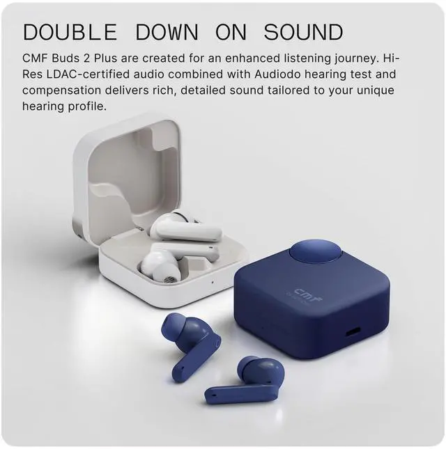 Alt view image 3 of 6 - CMF Buds 2 Plus 2025 New Wireless Earbuds Adaptive Noise Cancelling, Hi-Res Audio Bluetooth Headphones, 12mm Drivers for Deep Bass, 50dB ANC 61.5H Playtime, Sport Ear Buds with 6 Mics, Blue
