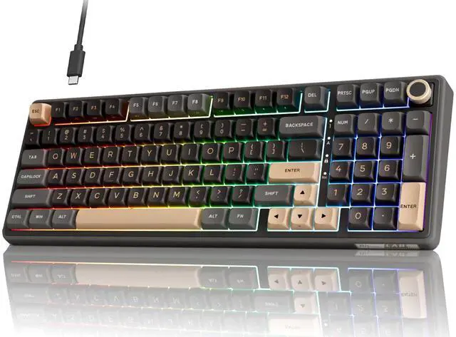 Main image of R98 Pro Wired Mechanical Keyboard, 96% Creamy Gaming Keyboard RGB Backlit with Number Pad and Volume Knob, Gasket Mount, MDA Profile PBT Keycaps, Hot Swappable Pre-lubed Linear Switch