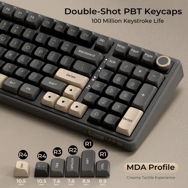 Alt view image 4 of 7 - R98 Pro Wired Mechanical Keyboard, 96% Creamy Gaming Keyboard RGB Backlit with Number Pad and Volume Knob, Gasket Mount, MDA Profile PBT Keycaps, Hot Swappable Pre-lubed Linear Switch