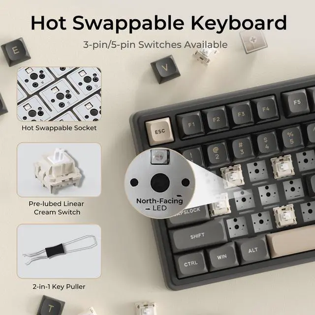 Alt view image 7 of 7 - R98 Pro Wired Mechanical Keyboard, 96% Creamy Gaming Keyboard RGB Backlit with Number Pad and Volume Knob, Gasket Mount, MDA Profile PBT Keycaps, Hot Swappable Pre-lubed Linear Switch