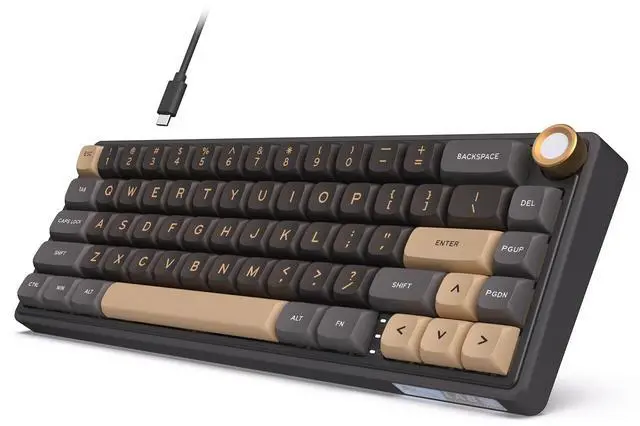 Main image of R65 Wired Gaming Keyboard with Volume Knob, 60% Percent RGB Backlit Mechanical Keyboard Gasket Mount with PBT Keycaps, MDA Profile, QMK/VIA, 66 Keys Hot Swappable Cream Switch, Black