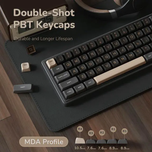 Alt view image 4 of 7 - R65 Wired Gaming Keyboard with Volume Knob, 60% Percent RGB Backlit Mechanical Keyboard Gasket Mount with PBT Keycaps, MDA Profile, QMK/VIA, 66 Keys Hot Swappable Cream Switch, Black