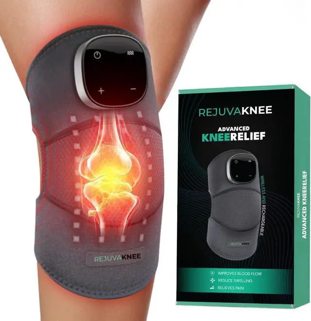 Main image of RejuvaKnee Triple Method Massager - The Official - Relief for Lymphedema & Knee Pain Heat Pad, Vibration & Compression Wrap in One, Knee Brace Massager for Fast, Targeted Recovery