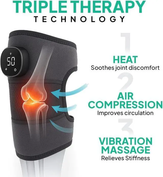Alt view image 2 of 5 - RejuvaKnee Triple Method Massager - The Official - Relief for Lymphedema & Knee Pain Heat Pad, Vibration & Compression Wrap in One, Knee Brace Massager for Fast, Targeted Recovery