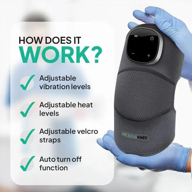 Alt view image 3 of 5 - RejuvaKnee Triple Method Massager - The Official - Relief for Lymphedema & Knee Pain Heat Pad, Vibration & Compression Wrap in One, Knee Brace Massager for Fast, Targeted Recovery