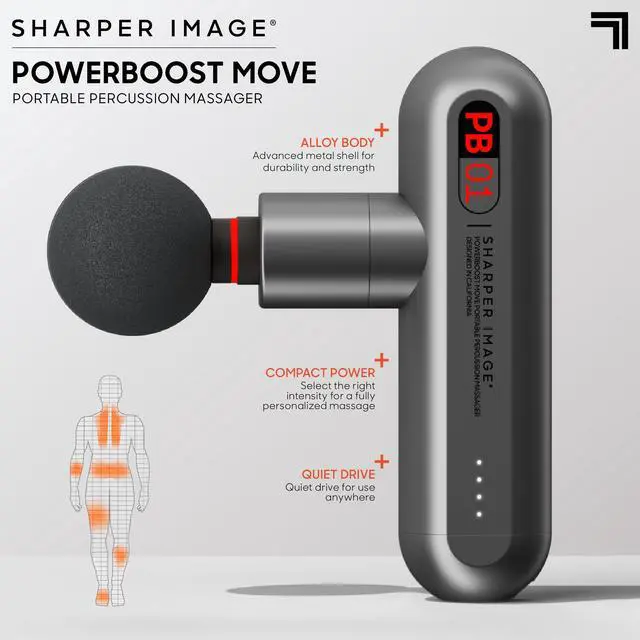 Main image of Percussion Massage Gun, Powerboost Move, Lightweight & Portable, 4 Attachments, 4 Speeds, Full Body Back & Shoulder Massager for Deep Tissue Muscle Recovery, Pain Relief & Soreness