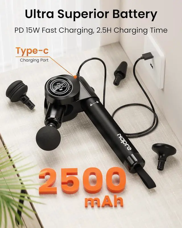 Alt view image 7 of 7 - Foldable Massage Gun Deep Tissue with 5 Adjustable Angles,Portable Handheld Percussion Back Massager for Muscle/Neck/Body Pain Relief with Long Extension Metal Handle,32-Speeds,with Carry Case