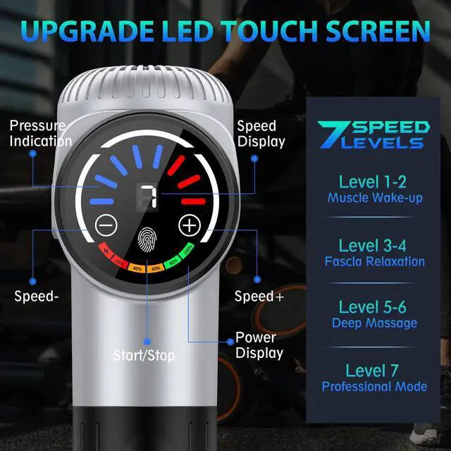 Alt view image 2 of 7 - Massage Gun, Muscle Massage Gun Deep Tissue for Athletes with 10 Massage Heads, Electric Percussion Massager for Any Pain Relief, Gifts for Fathers Day, Silver