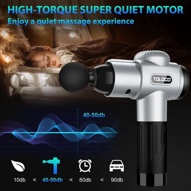 Alt view image 3 of 7 - Massage Gun, Muscle Massage Gun Deep Tissue for Athletes with 10 Massage Heads, Electric Percussion Massager for Any Pain Relief, Gifts for Fathers Day, Silver