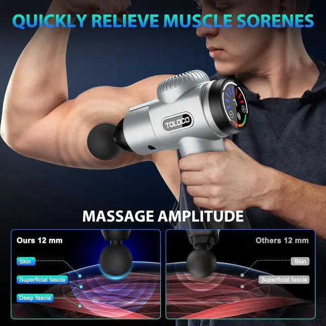 Alt view image 6 of 7 - Massage Gun, Muscle Massage Gun Deep Tissue for Athletes with 10 Massage Heads, Electric Percussion Massager for Any Pain Relief, Gifts for Fathers Day, Silver