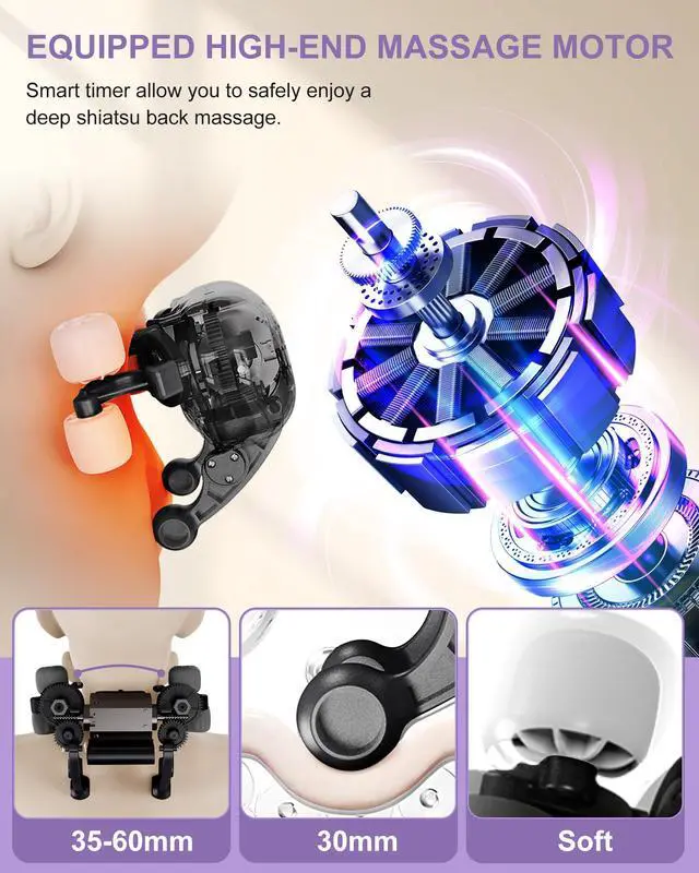 Alt view image 5 of 7 - Shiatsu Neck Massager with Heat, Electric Deep Tissue Kneading Massage Pillow with 10-Minute Timer for Full Body Muscle Pain Relief, Cordless Portable Cervical Traction Device (Black)