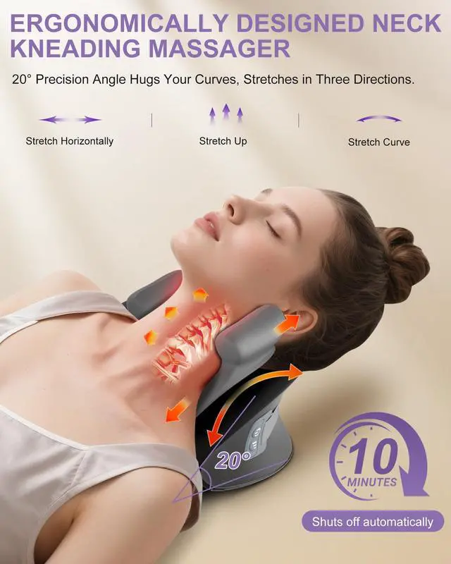 Alt view image 6 of 7 - Shiatsu Neck Massager with Heat, Electric Deep Tissue Kneading Massage Pillow with 10-Minute Timer for Full Body Muscle Pain Relief, Cordless Portable Cervical Traction Device (Black)