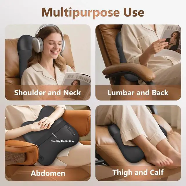 Alt view image 5 of 7 - Shiatsu Back Massager with Heat,Percussion Massage Cordless Back Massage for Pain Relief Deep Tissue.4D Kneading Massage,Gift for Men Women Parents Relaxation at Christmas Office Car,Black