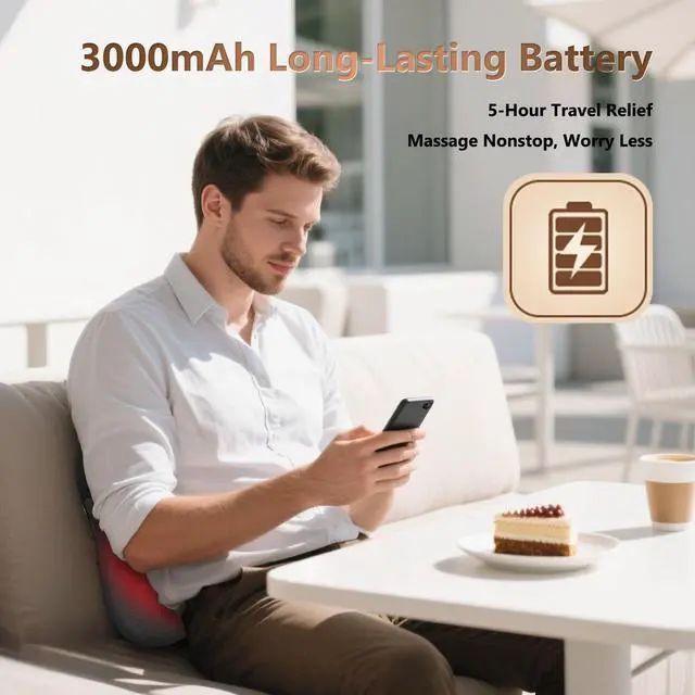 Alt view image 7 of 7 - Shiatsu Back Massager with Heat,Percussion Massage Cordless Back Massage for Pain Relief Deep Tissue.4D Kneading Massage,Gift for Men Women Parents Relaxation at Christmas Office Car,Black