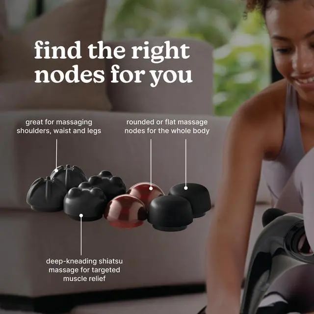 Alt view image 3 of 7 - Handheld Back Massager, Dual Heated Nodes, Neck, and Body Percussion Massager with Interchangeable Nodes to Release Back, Neck, Shoulder Leg and Foot Tension