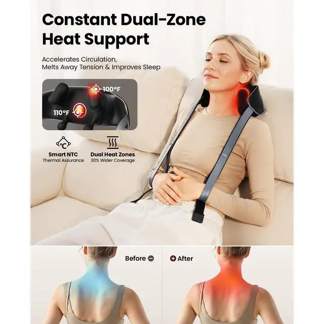 Alt view image 4 of 7 - Shiatsu Neck Massager for Pain Relief Deep Tissue with 4D Kneading, Soothing Heat, FSA Eligible/HSA Eligible, Light Weight Cordless Neck Shoulder Back Massager, Gift for Women Men Mom Dad