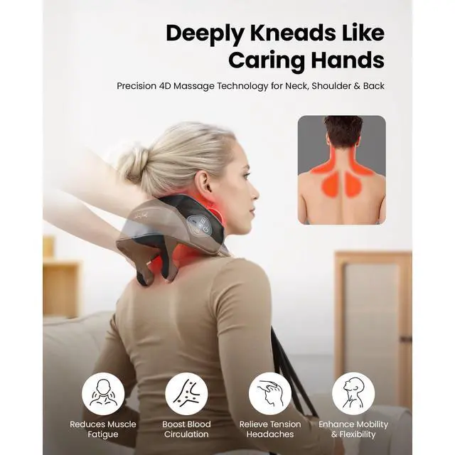 Alt view image 3 of 7 - Shiatsu Neck Massager for Pain Relief Deep Tissue with 4D Kneading, Soothing Heat, FSA Eligible/HSA Eligible, Light Weight Cordless Neck Shoulder Back Massager, Gift for Women Men Mom Dad