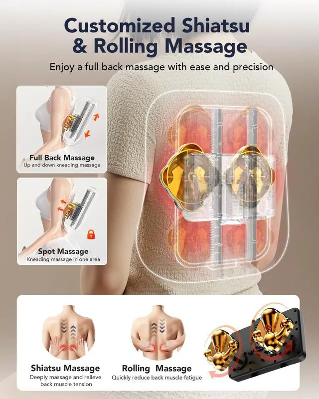 Alt view image 3 of 7 - Back Massager with Heat, Shiatsu 4D Kneading Rolling Up and Down Back Massage for Pain Relief Deep Tissue, Track-Guided Lower Back Massager for Lumbar, Shoulder, Gifts for Women Men Mom Dad